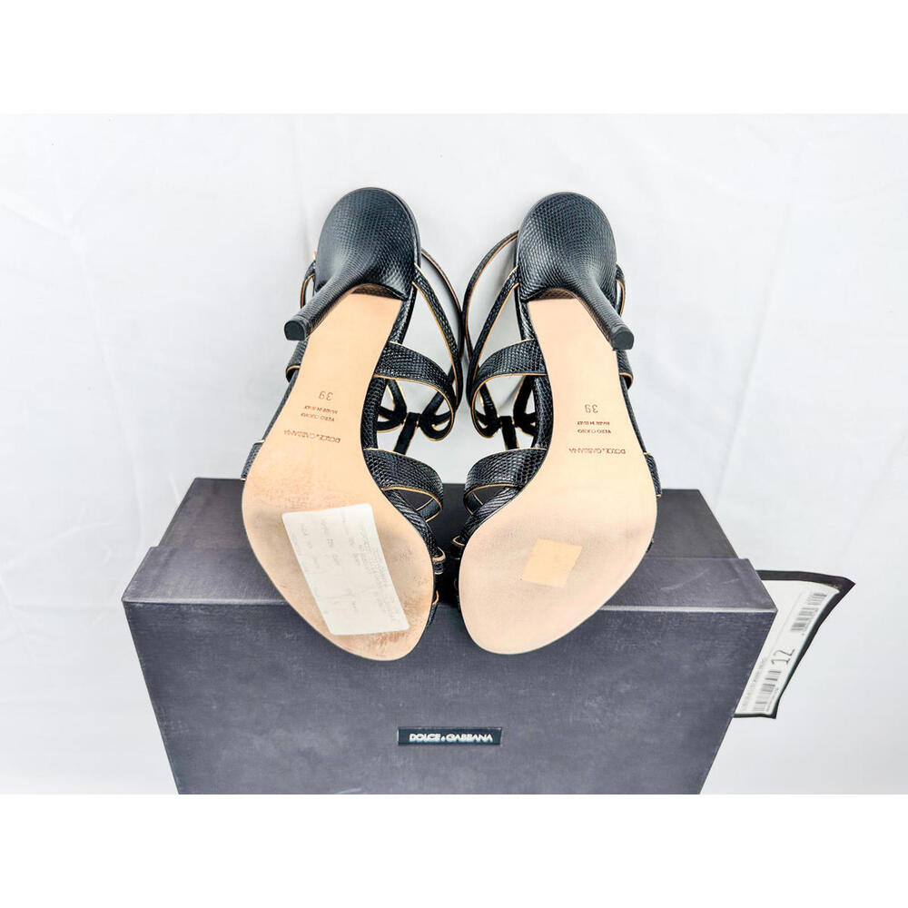 Dolce & Gabbana Ankle-Strap Heels Black & Gold Leather Size 39 EU Full Set NWT - Picture 5 of 9